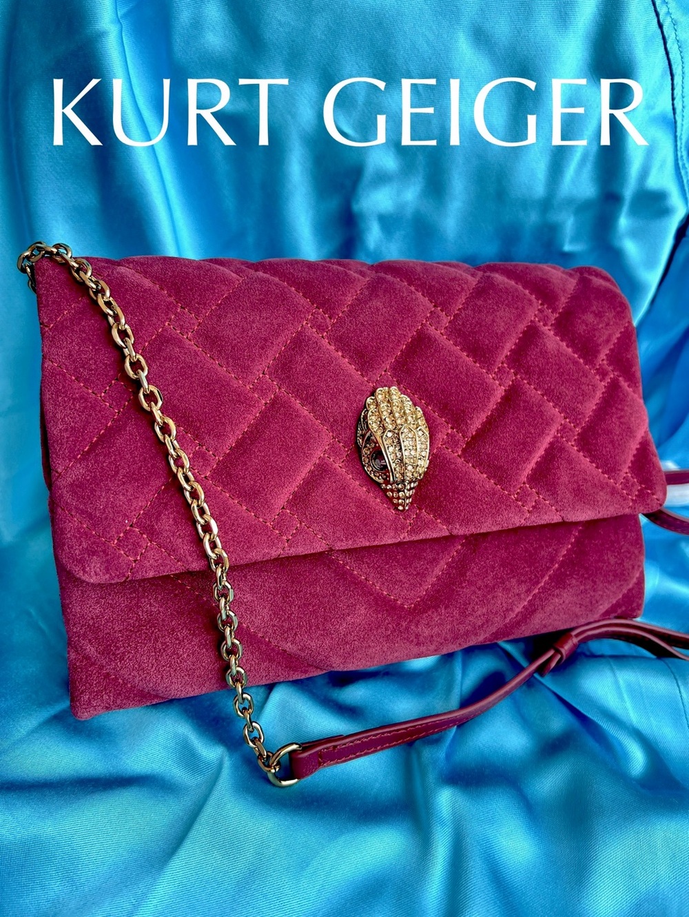 Duet suede / leather combo crossbody on chain clutch bag